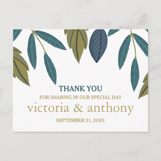 リーフ素朴フローラ結婚の感謝 ポストカード (正面)