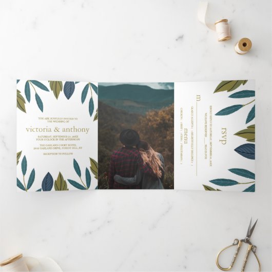 リーフ素朴フローラ結婚ズスイート 三つ折り招待状 (内部)