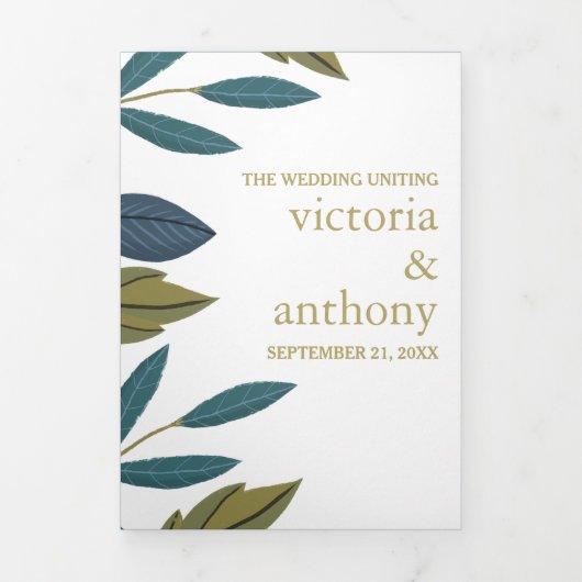 リーフ素朴フローラ結婚ズスイート 三つ折り招待状 (カバー)