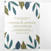 リーフ素朴フローラ結婚ズスイート 三つ折り招待状 (内部最初)