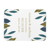 リーフ素朴フローラ結婚式の日付の保存 マグネット (横)