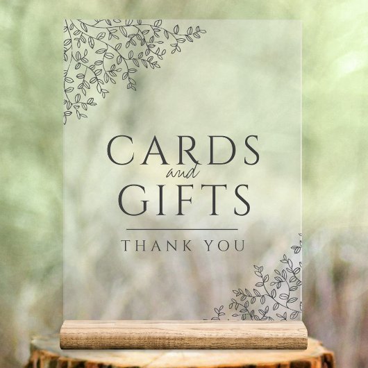 リーフ結婚アートのダークグレーの白いカードと贈り物 アクリルサイン