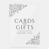 リーフ結婚アートのダークグレーの白いカードと贈り物 アクリルサイン (正面)