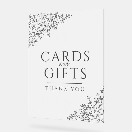 リーフ結婚アートのダークグレーの白いカードと贈り物 アクリルサイン (傾斜)
