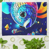 リーフ鮮やかフィッシュデザイン キッチンタオル (折り畳み)