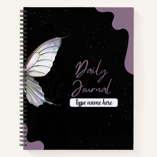 リーフ&エレガントバタフライジャーナル – Lavender&Black ノートブック (正面)