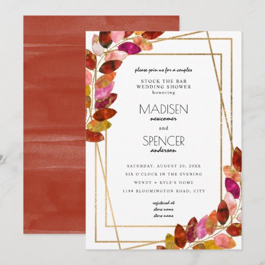 リーフ カップル ストック・ザ・バー ウェディングシャワー 招待状 (正面/裏面)