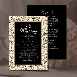 リーフ ラインアート ブラック ベージュ 招待状