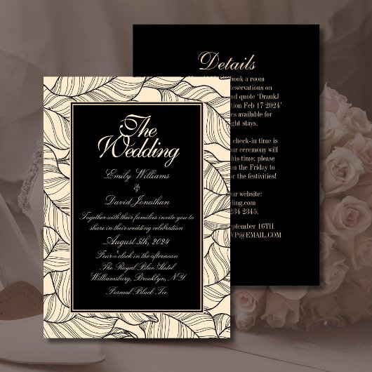 リーフ ラインアート ブラック ベージュ 招待状