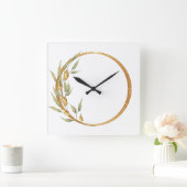 リーフ&金ゴールドリングや輪ウォールクロック スクエア壁時計 (ホーム)