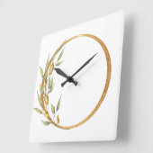 リーフ&金ゴールドリングや輪ウォールクロック スクエア壁時計 (傾斜)