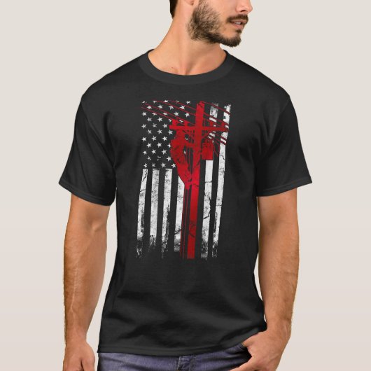 リーマンアメリカ国旗の電気ケーブルラインマンが成功 Tシャツ (正面)