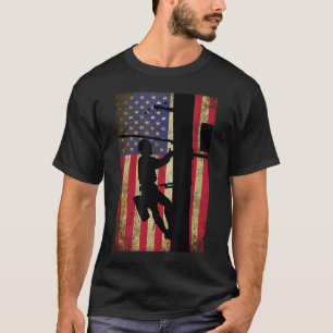 リーマンアメリカ国旗の電気ケーブルラインマンギフト Tシャツ