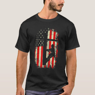 リーマンアメリカ国旗の電気ケーブルラインマン Tシャツ