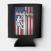 リーマンアメリカ国旗の電気ケーブルラインワーカー 缶クーラー (正面)