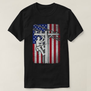 リーマンアメリカ国旗の電気ケーブルラインワーカー Tシャツ