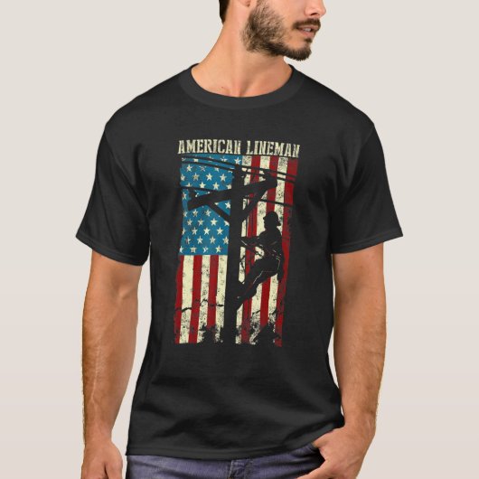リーマンアメリカ国旗の電気ケーブル愛国心 Tシャツ (正面)