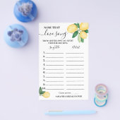 リーモンズネームズラブソングブライダルシャワーゲームカード チラシ (シングル)