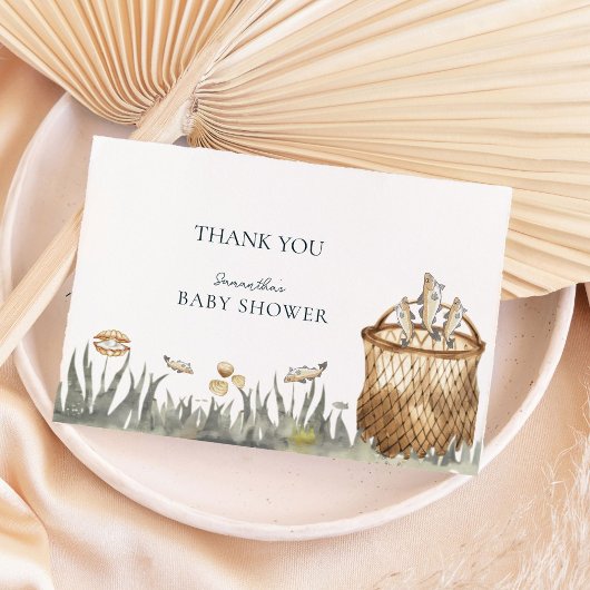 リールおもしろい魚釣り水彩赤ちゃんシャワー サンキューカード