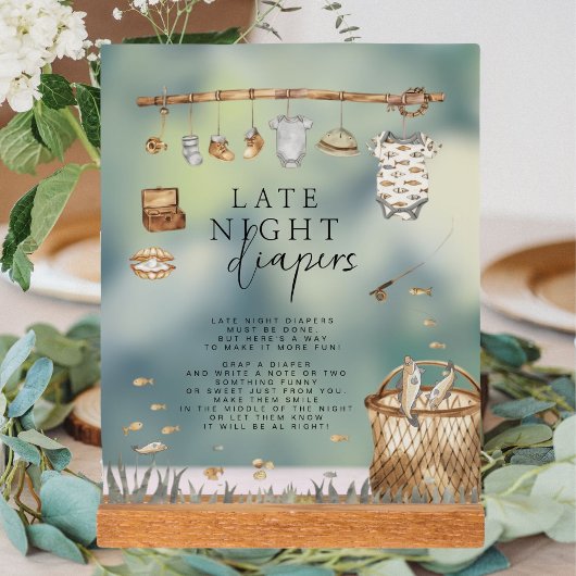 リールおもしろい魚釣り深夜おむつ素朴標識 アクリルサイン