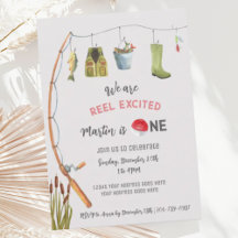 リールがとってもワクワクする釣りの1歳誕生日パーティー招待状