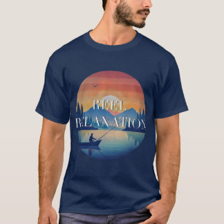 リールくつろぎ、魚釣り、フィッシャーマンをテーマにしたデザイン Tシャツ