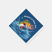 リールに引っ掛けられた魚おもしろい スタンダードカクテルナプキン (角)