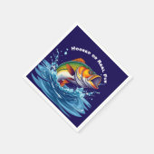 リールに引っ掛けられた魚おもしろい スタンダードカクテルナプキン (角)