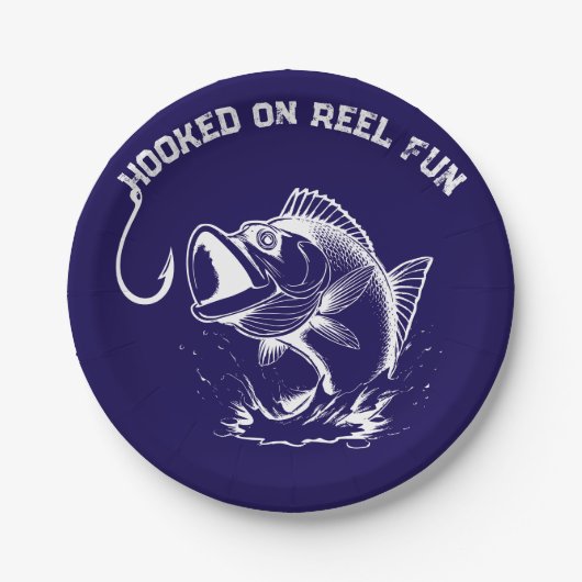 リールに引っ掛けられた魚おもしろい ペーパープレート (正面)