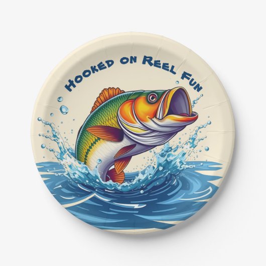 リールに引っ掛けられた魚おもしろい ペーパープレート (正面)