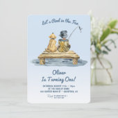 リールのおもしろい魚釣りブルーの最初の誕生日 招待状 (スタンド正面)