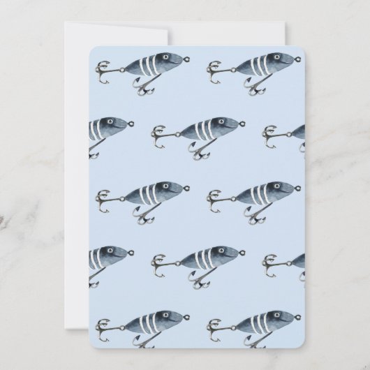 リールのおもしろい魚釣りブルーの最初の誕生日 招待状 (裏面)