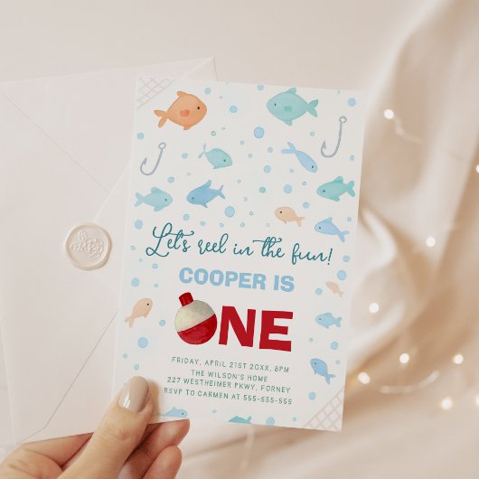 リールのおもしろい魚釣り第1の誕生日 招待状