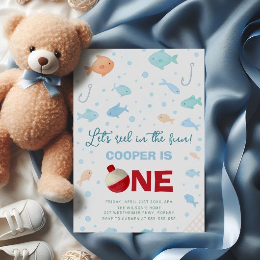 リールのおもしろい魚釣り第1の誕生日 招待状
