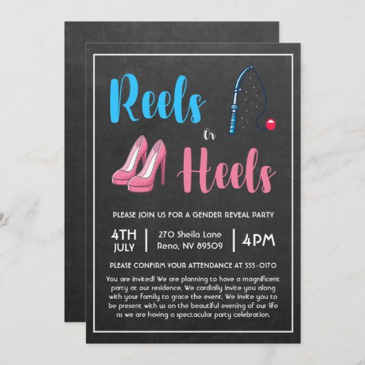 リールまたはヒール魚釣り性別の表示 招待状 (正面/裏面)