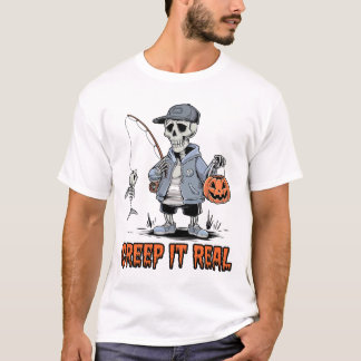 リールをクリープ、ハロウィーン魚釣り Tシャツ