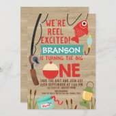 リールエクサイト魚釣り第1誕生日招待状 招待状 (正面/裏面)