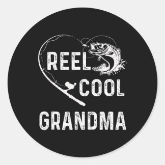 リールカッコいいおばあちゃんレトロ魚釣り愛好家 ラウンドシール