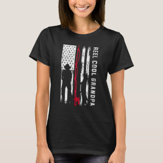 リールカッコいいグランパ魚釣りポールアメリカ国旗アメリ Tシャツ