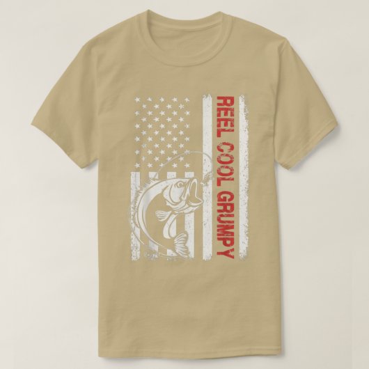 リールカッコいいグンピーUSA国旗魚釣り父の日 Tシャツ (デザイン正面)