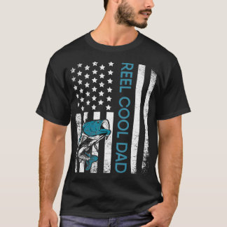 リールカッコいいパパアメリカ国旗の釣り人ダディ父の・ダ Tシャツ