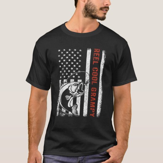 リールクールグラピーUSA国旗の魚釣り父の日 Tシャツ (正面)