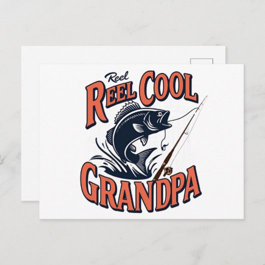 リールクールグランパ葉書 – 父の日魚釣り シーズンポストカード (正面/裏面)