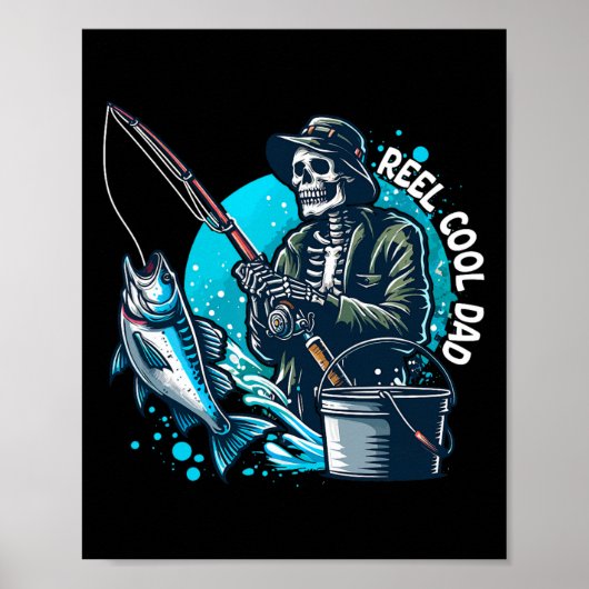 リールクールパパおもしろい骨格魚釣りパパ父の ポスター (正面)