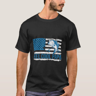 リールクールパパパパアメリカ国旗魚釣り漁師 Tシャツ