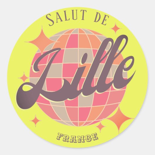 リールフランスホリデーイエローディスコボール土産 ラウンドシール (正面)