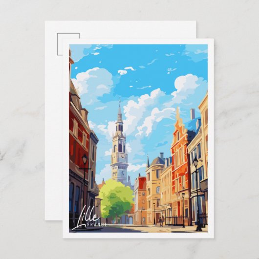 リールフランスヴィンテージ旅行イラストレーション ポストカード (正面/裏面)