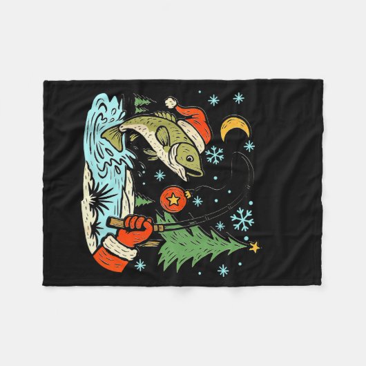 リールメリークリスマス魚釣りおもしろいフックBフィシャツ フリースブランケット (正面(横))