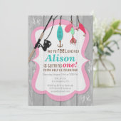 リール励起ピンクガール魚釣り誕生日招待状 招待状 (スタンド正面)