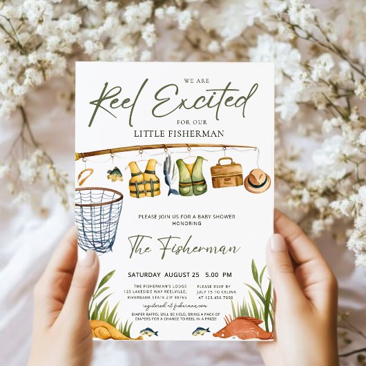 リール励起ベビーシャワー招待状魚釣りテーマ 招待状